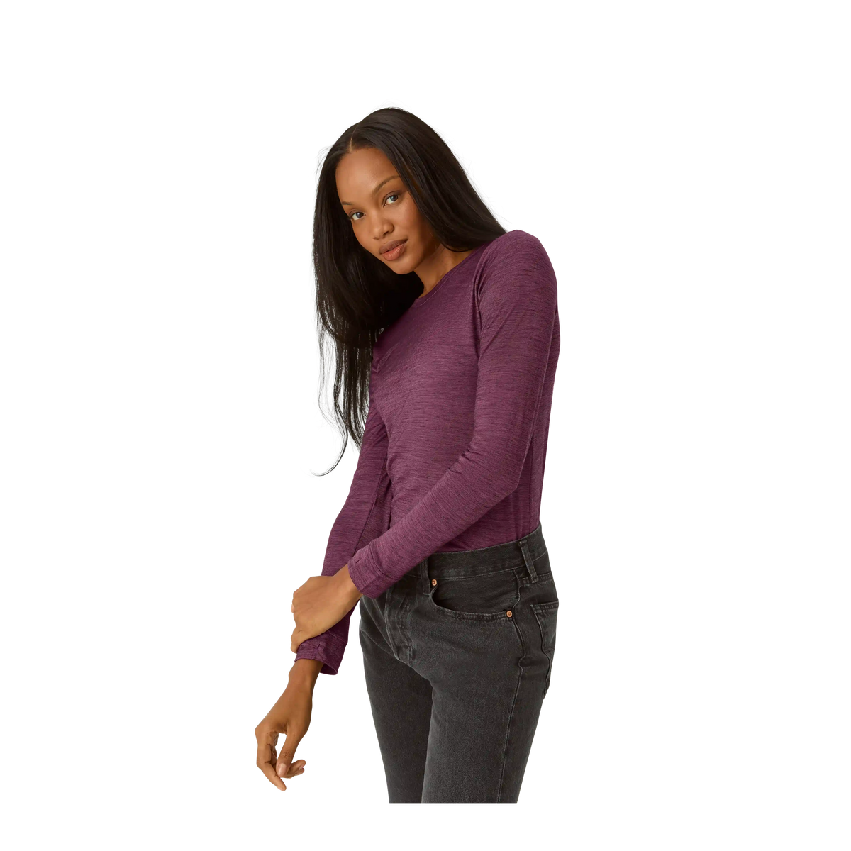 Women's Merino Wool Blend Crew Neck Long Sleeve T-Shirt